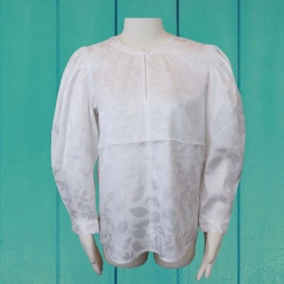 Calvin Klein 80’s inspired White Floral Print Jacquard Long Sleeve Blouse Size M - Picture 1 of 10